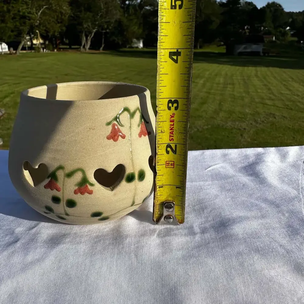 Gabriel Stengods Swedish Stoneware Hand Painted Linnea Flower Candle Holder